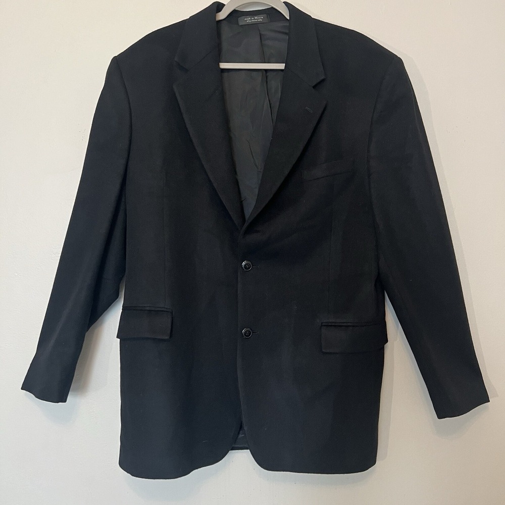 Gianfranco Ruffini Italy 44L Black 100 Cashmere‎ Wool 2 Button Blazer Sport Coat